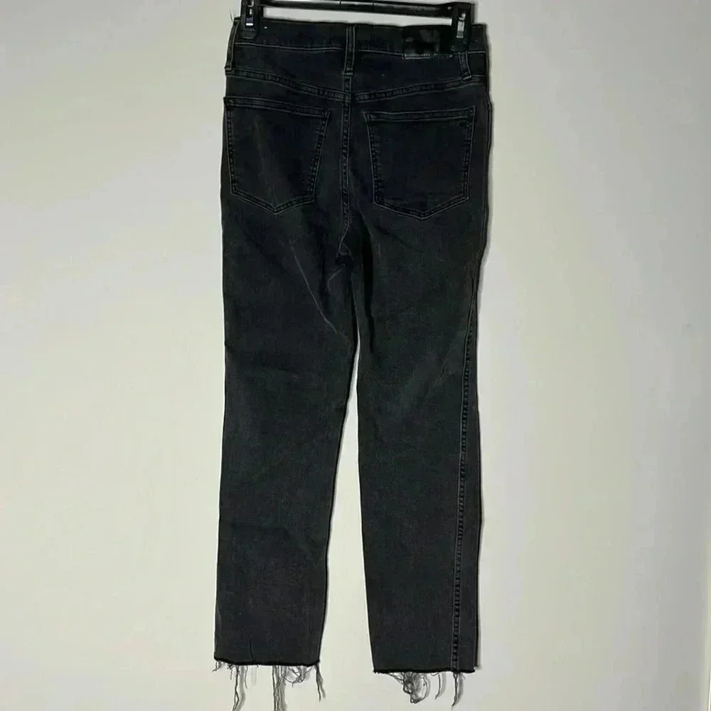 Madewell Stovepipe High-Rise Raw Hem Faded Black Skinny Jeans Size 25 - Picture 2 of 8